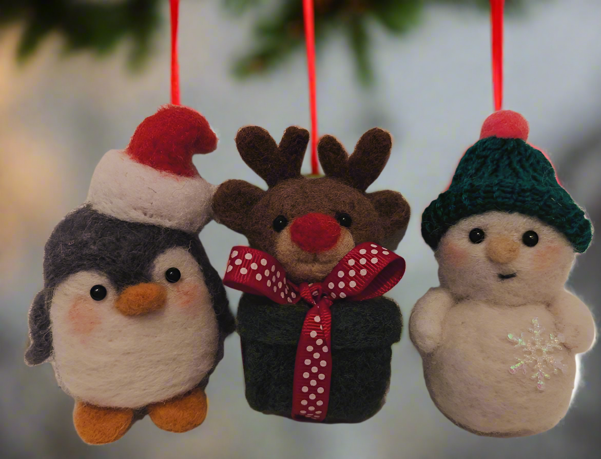 Set of 3 felted cuties - tree decorations
