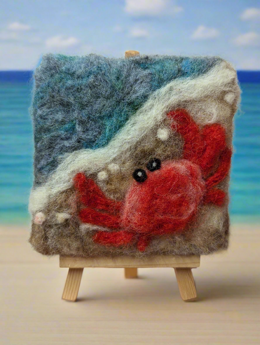 Seaside crab felted canvas