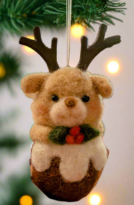 Reindeer Christmas pudding tree decoration
