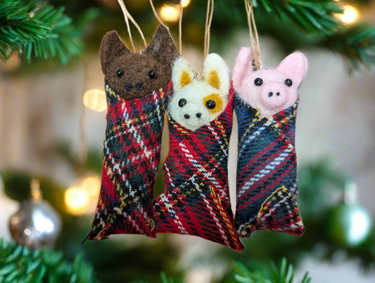 Set of three pigs in blankets tree decoration